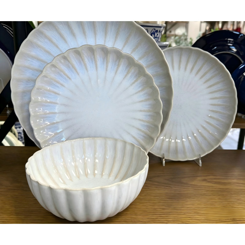 Service de table en grès émaillé réactif 12 pièces Kea - Blanc