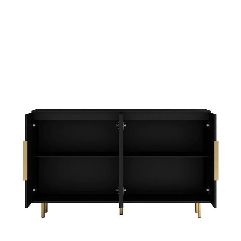 Fluted Buffet Accent Cabinet With Adjustable Shelves, Black