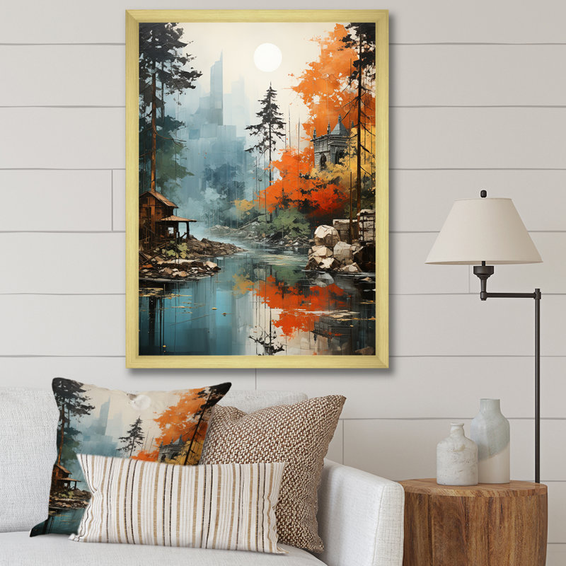 «Autumn Forest Collage I», reproduction sur toile, Cadre doré simple, H 44 po x l 34 po x P 1,5 po