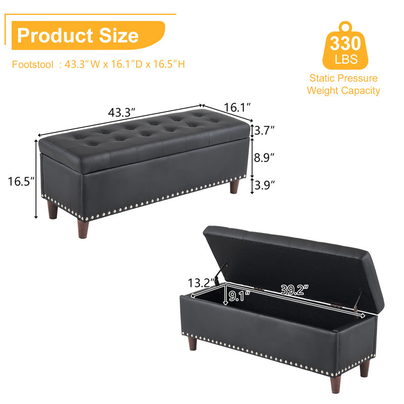 Bashemath Faux Leather Upholstered Storage Bench, Black Faux Leather
