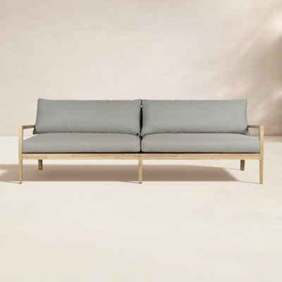 Landrie Satie 94" Wide Outdoor Teak Patio Sofa with Cushions