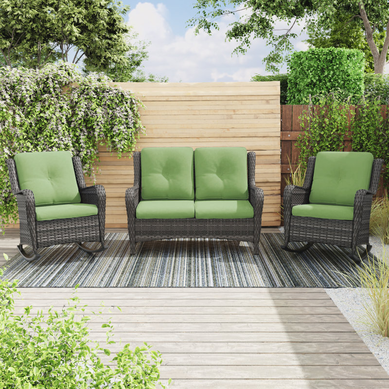 Sumuka Wicker 4 - Person Patio Conversation Set with Cushions, Green