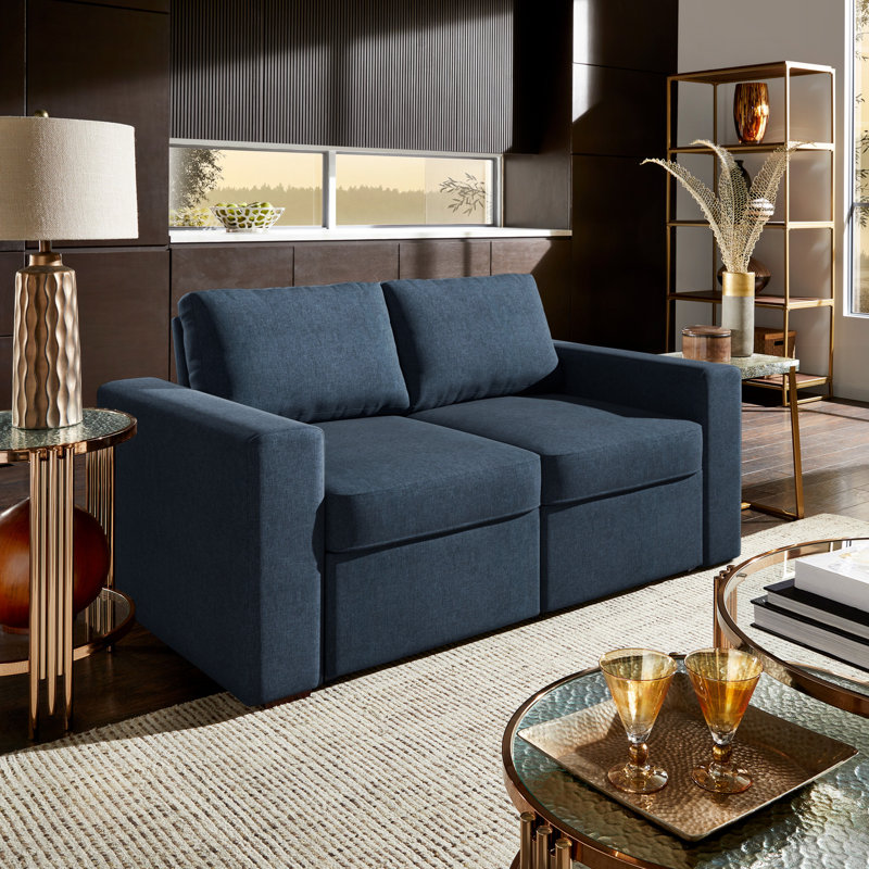 Ilic Upholstered Loveseat With 2 Hidden Metal Wire Storage Drawers, Blue