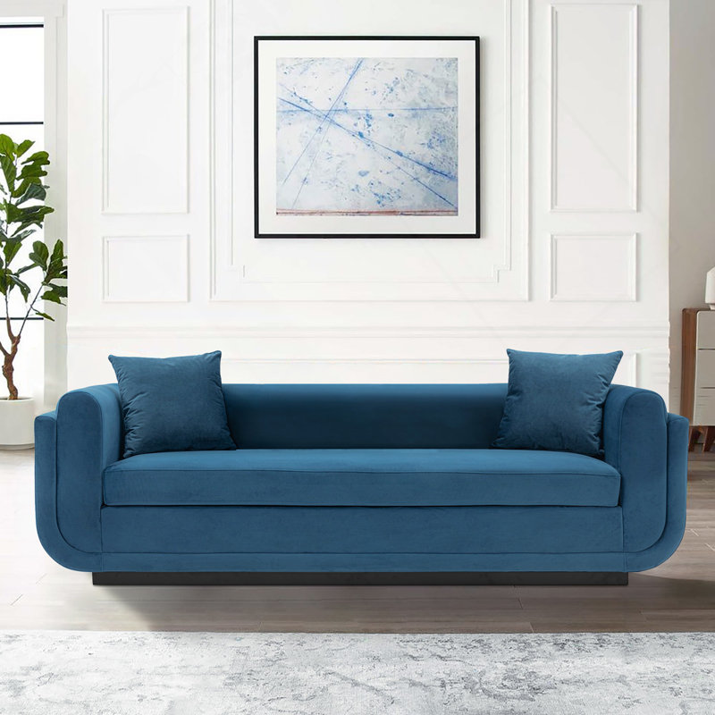 Canapé 91 po en velours bleu saphir