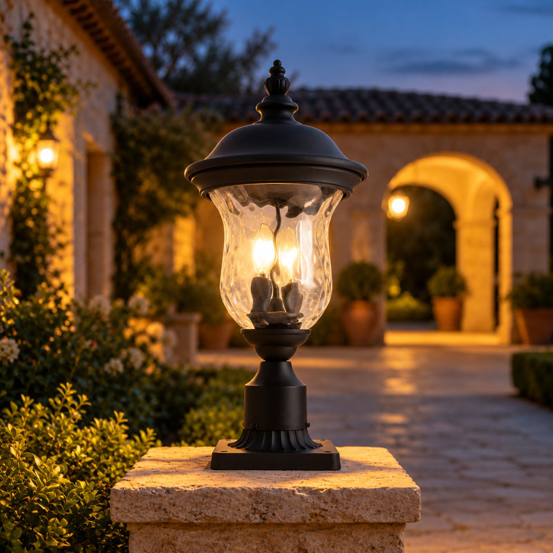 Stained Glass Pier Mount Light Post Lantern