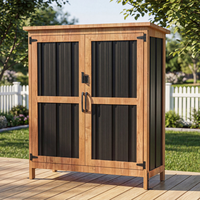 Outdoor Storage Cabinet, Lockable Garden Shed With Adjustable Shelf, Weatherproof Tool Storage Cabinet For Yard Lawn Pool, Black