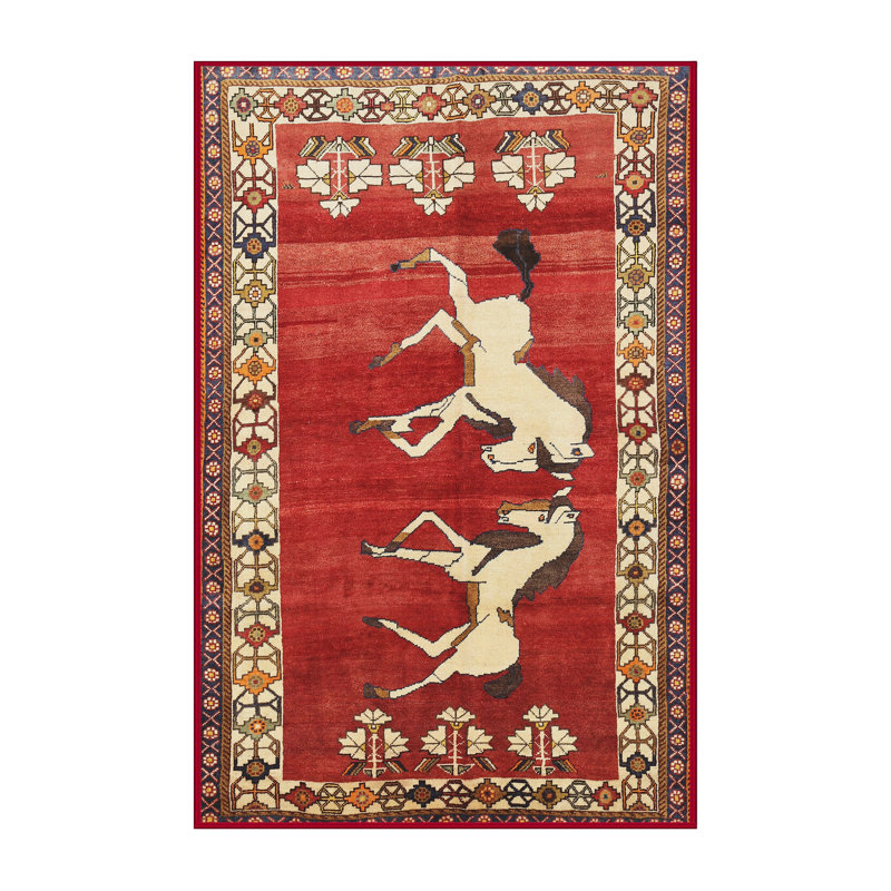 Tapis traditionnel beige / rouge / mauve, Rectangle 5 pi x 8 pi