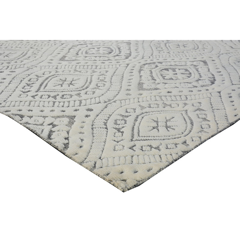 Wool Moroccan Area Rug in White, Rectangle 8' x 10'