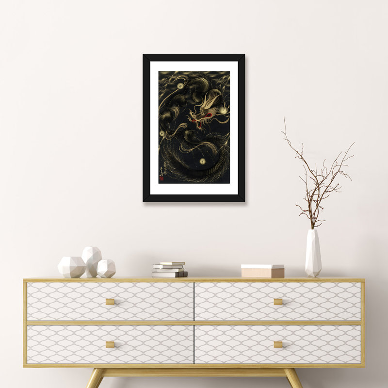 «Thunder Black Dragon» - reproduction, H 24 po x l 16 po x P 1 po, Papier beaux-arts encadré noir