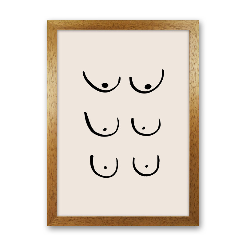 Boobs Triple by Planeta444 - Print, 63cm H x 46cm W x 3cm D, Brown Framed