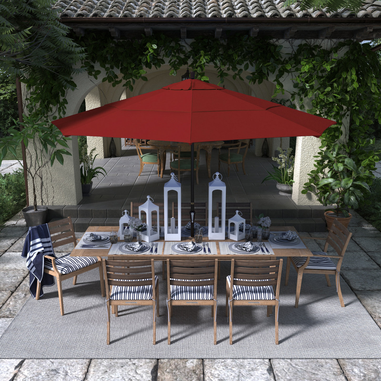 132'' Outdoor Umbrella, Red- Olefin