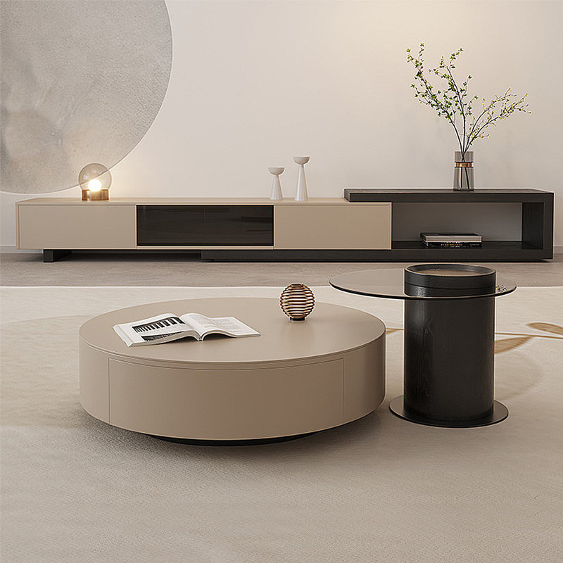 Modern Light Luxury Round Tea Table Combo, 16.54"H x 59.05" W x 35.43" D
