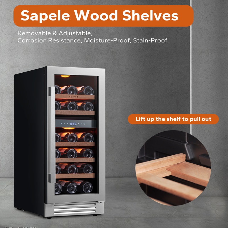 15'' Stainless Steel Dual Zone Wine Cooler with UV-Protected Glass Door