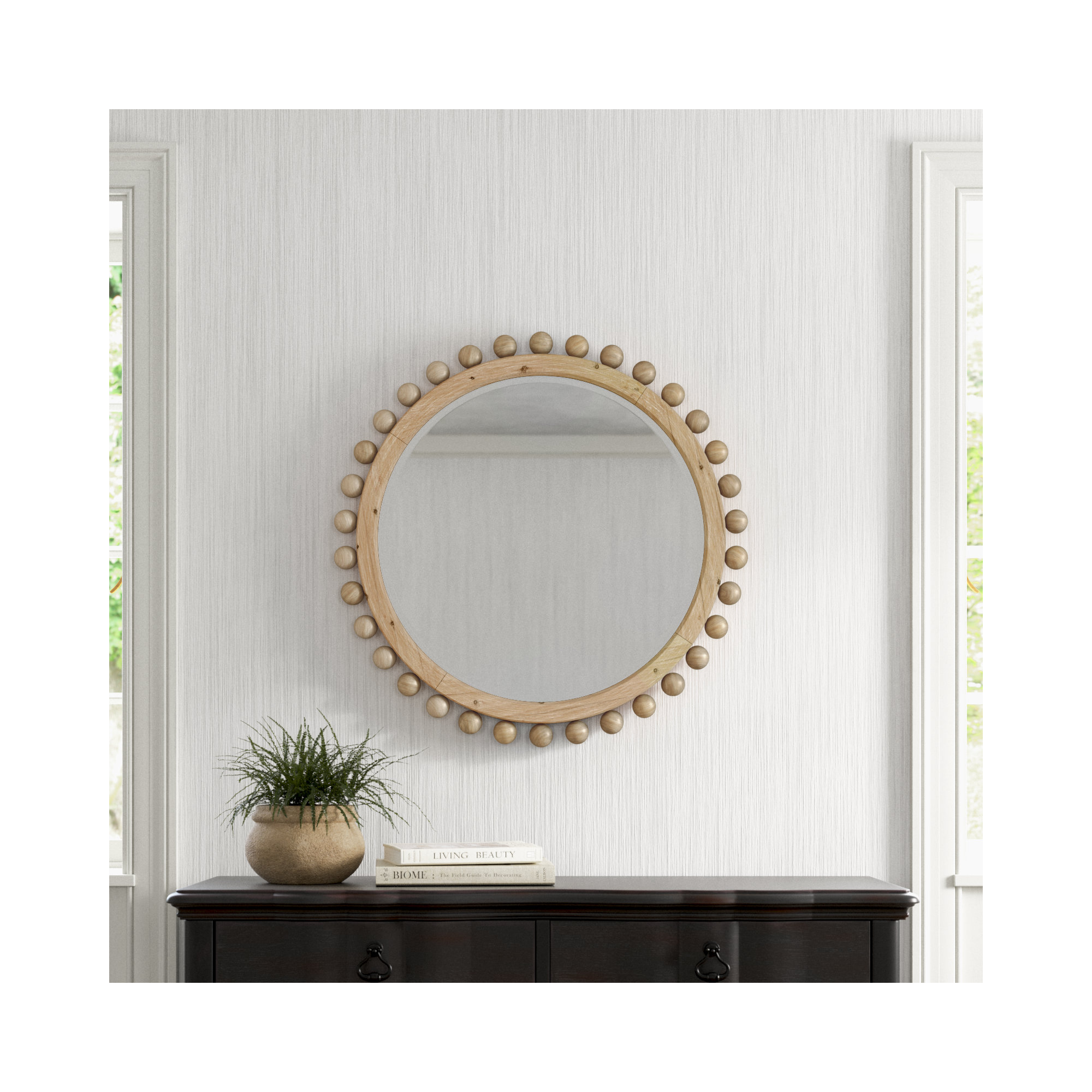 Augustine Solid Wood Round Wall Mirror