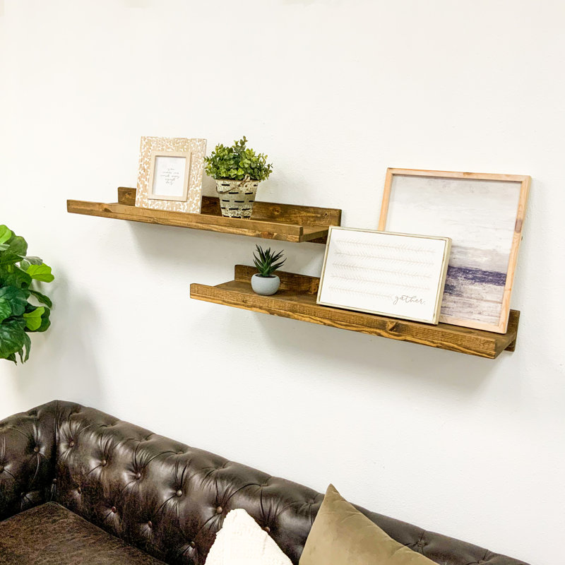 2 Piece Pine Floating Shelf, Walnut, 4.25" H x 20" W x 10" D