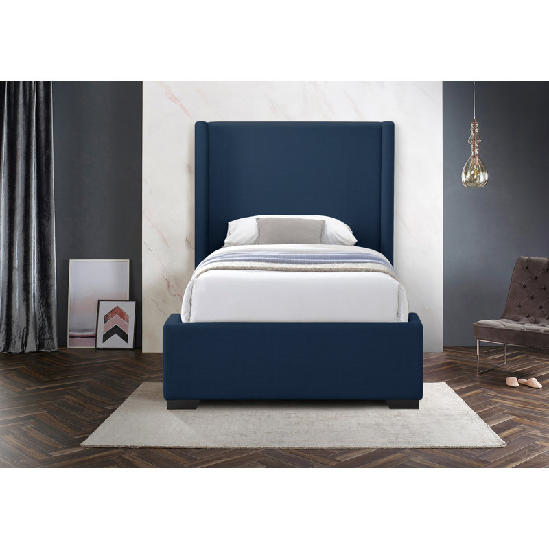 Oxford Tachani Upholstered Platform Bed, Navy Linen Textured Fabric, Twin