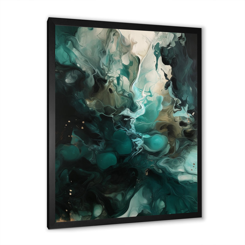 Art encadré sur toile vert et blanc marbré III, Cadre photo noir, H 20 po x l 12 po x P 1 po
