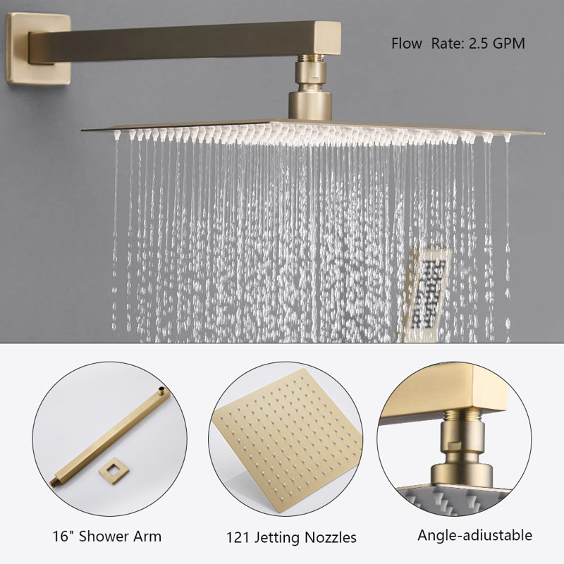 Swiveling Wall Mount Tub Filler Faucet With Handheld Shower, Brushed Gold
