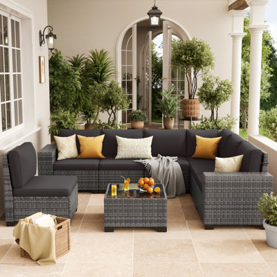 7 - Person Wicker Outdoor Modular Sectional Seating Group With Cushions