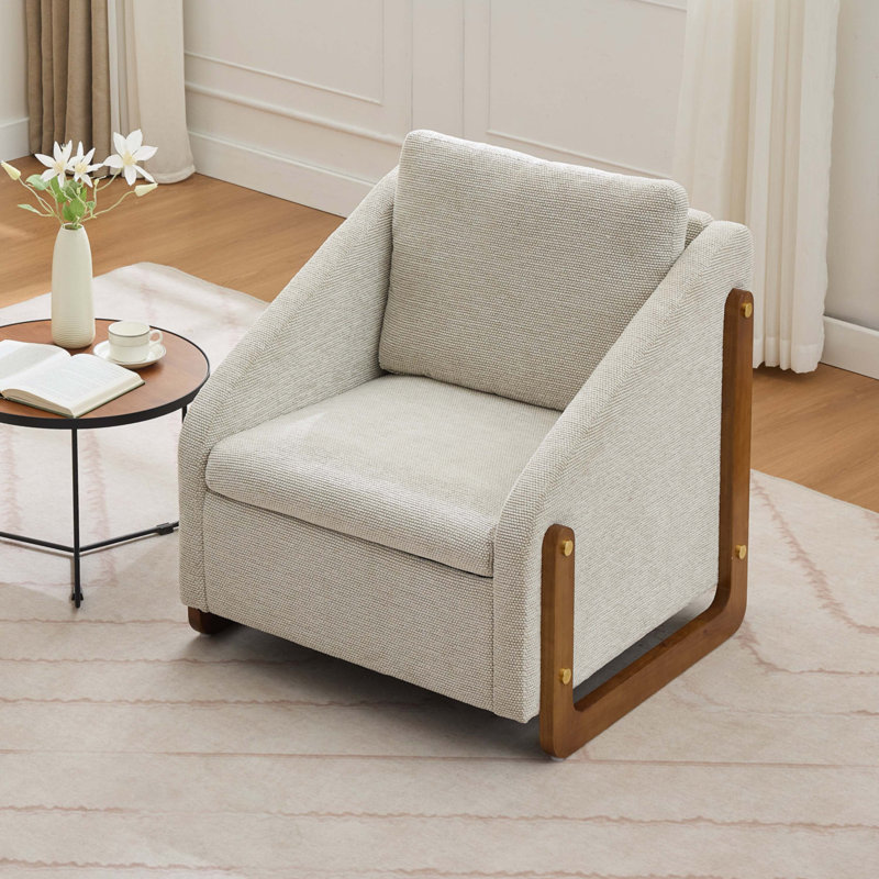 Fauteuil en tissu d'ameublement Chenille, Beige