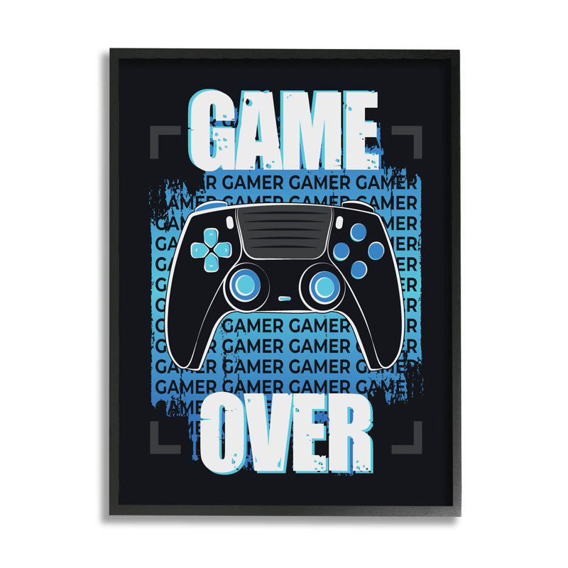 Art de la giclée de Game Over contrôleur par Angela Nickeas, H 14 po x l 11 po x P 1,5 po, Giclée encadrée noir minuit