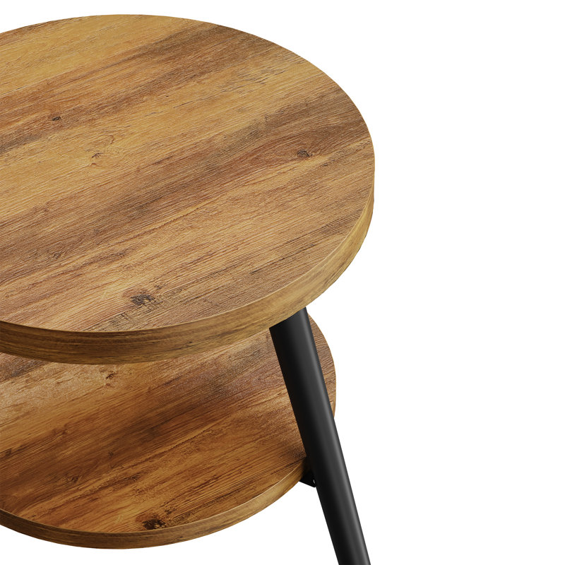 Round End Table With 3 Legs And 2-tier Storage, Rustic Oak