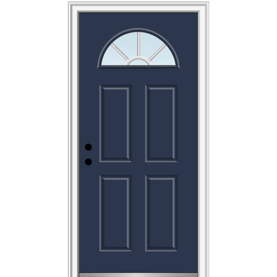 Porte d'entrée pré-montée en fibre de verre 4 panneaux Quarter Fan Lite