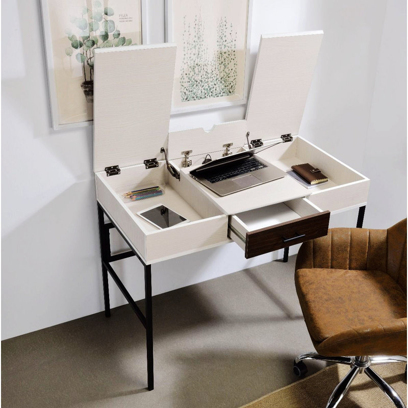 Reeves Metal Base Writing Desk, White/Oak