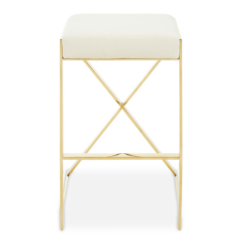Colewood Upholstered Counter Stool with Metal Frame, ivory