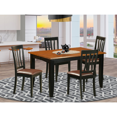 Ensemble de table de salle à manger 5 pièces moderne comprenant une table carrée en bois avec feuille papillon et 4 chaises de salle à manger en similicuir, noir et cerise