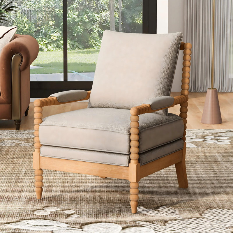 Fauteuil d'appoint en bois d'hévéa, Natural/Beige