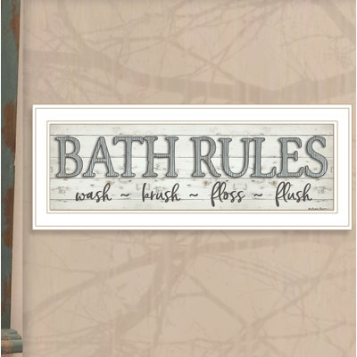 «Bath Rules», art mural encadré pour le salon et la maison, par Susie Boyer