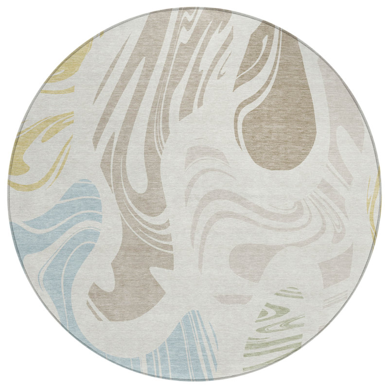 Machine Washable Indoor/Outdoor Chantille ACN2852 Abstract Rug, Ivory, 8' Round