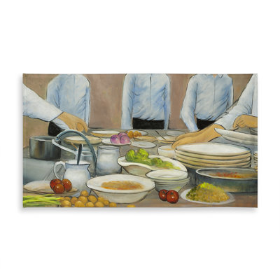 Contemporary Blue Figurative Tablecloth - Cook Chefs at Work