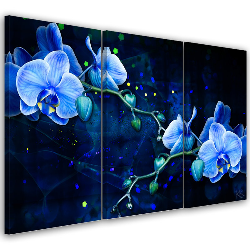 Blue Orchid Flower - 3 Piece No Frame Set on Canvas