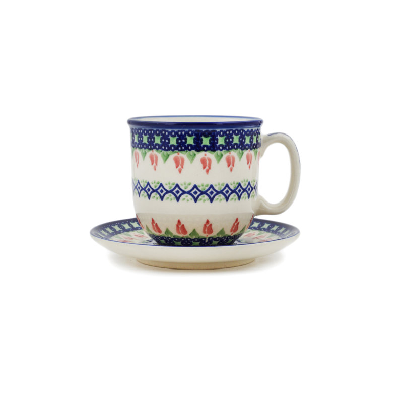 Tasse à thé et soucoupe Polish anneau de fleurs, Tulipes et losanges