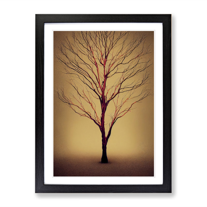 Tree Minimalism - Single Picture Frame Print, Black, 64cm H x 46cm W x 2cm D