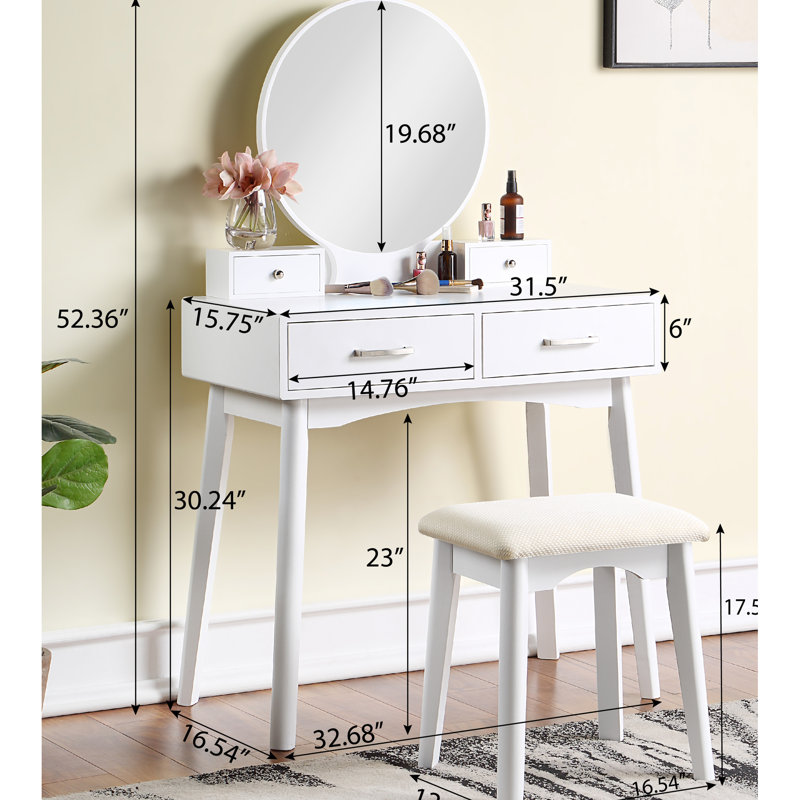Modern Vanity - Tapered Legs And Solid Rubberwood For Home Contemporary Dressing Seat Metal Glide Wood Frame, White