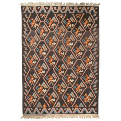 Hand Knotted Wool Area Rug in Black