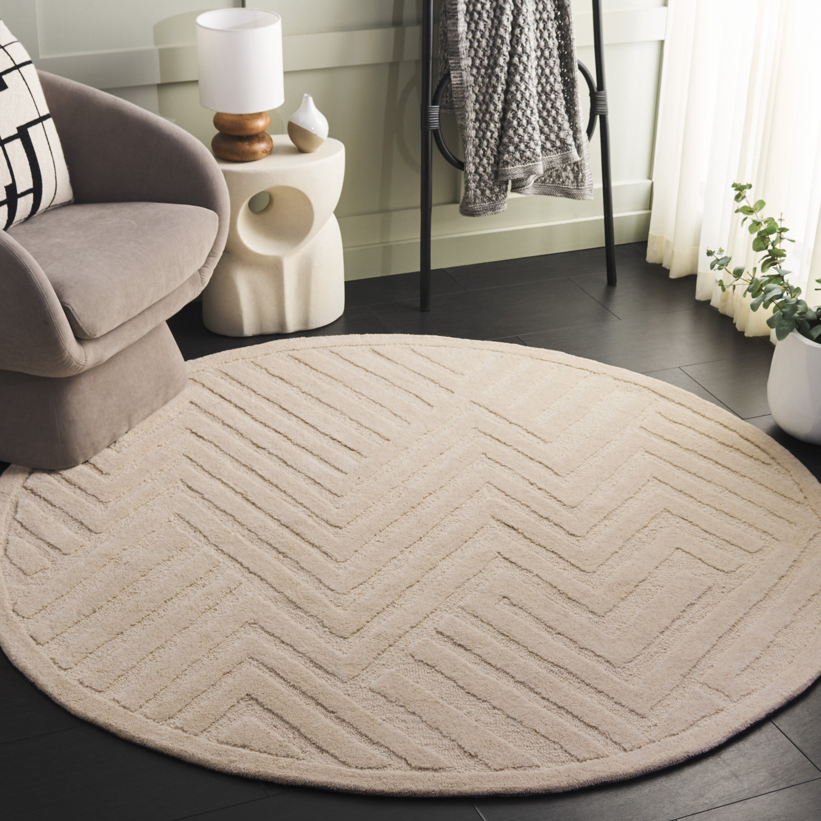 Ginna Hand-Tufted Wool Geometric Rug, Round 6'