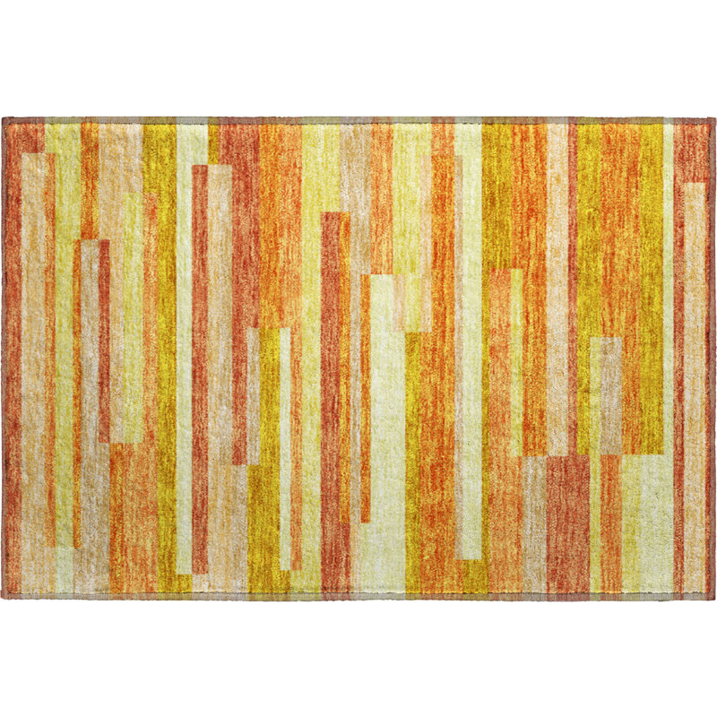 Tapis orange Prisco lavable à la machine de qualité supérieure, Rectangle 1 pi 8 po x 2 pi 6 po