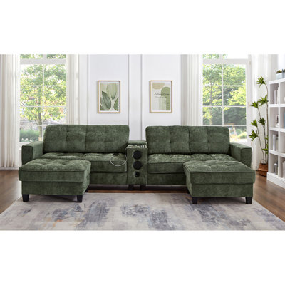Modern U-Shaped Sectional Sofa With Movable Storage, Bluetooth Speakers, And LED Lights For Ultimate Comfort And Entertainment, Sectional