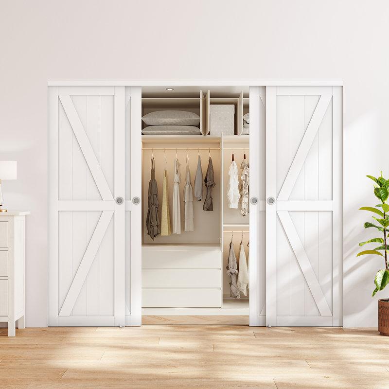 Double porte de placard coulissante en panneau de fibres à densité moyenne 80 po avec quincaillerie, 120 po x 80 po, 4