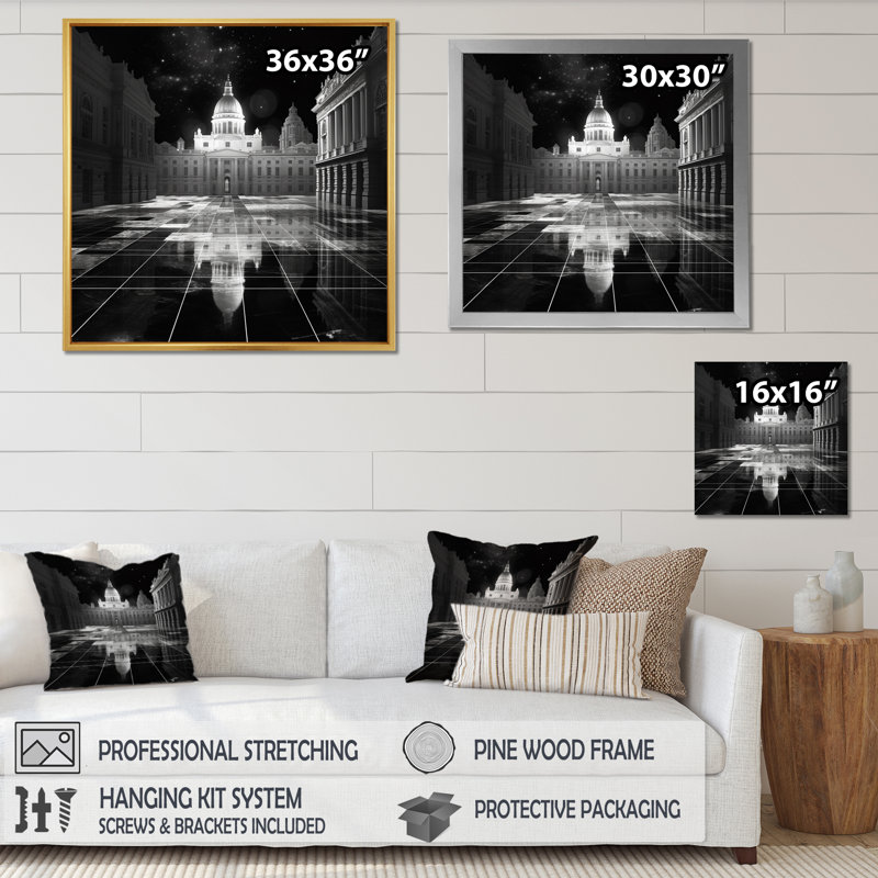3D Cityscape London Architecture sur impression sur toile, Cadre flottant doré, H 36 po x l 36 po