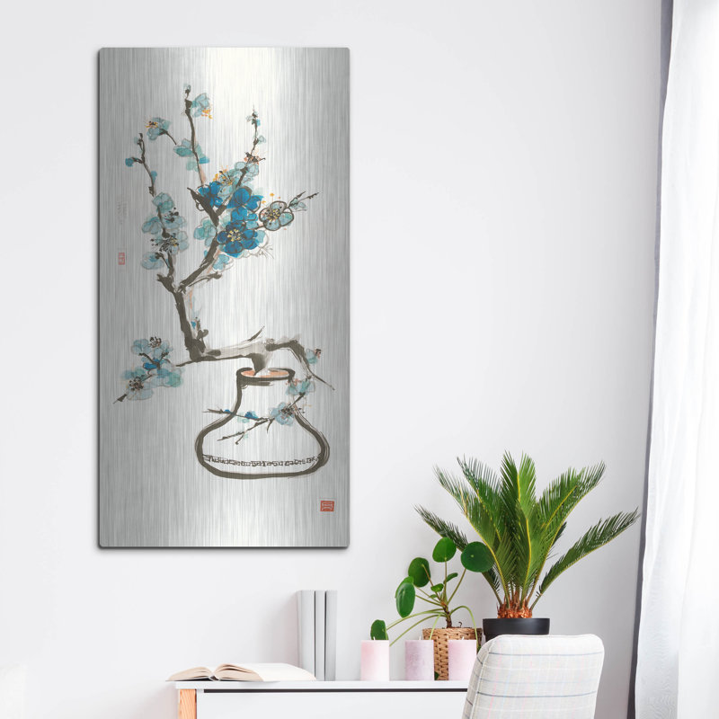 Art mural luxueux «Blue Blossom» par Chris Paschke, H 48 po x l 24 po