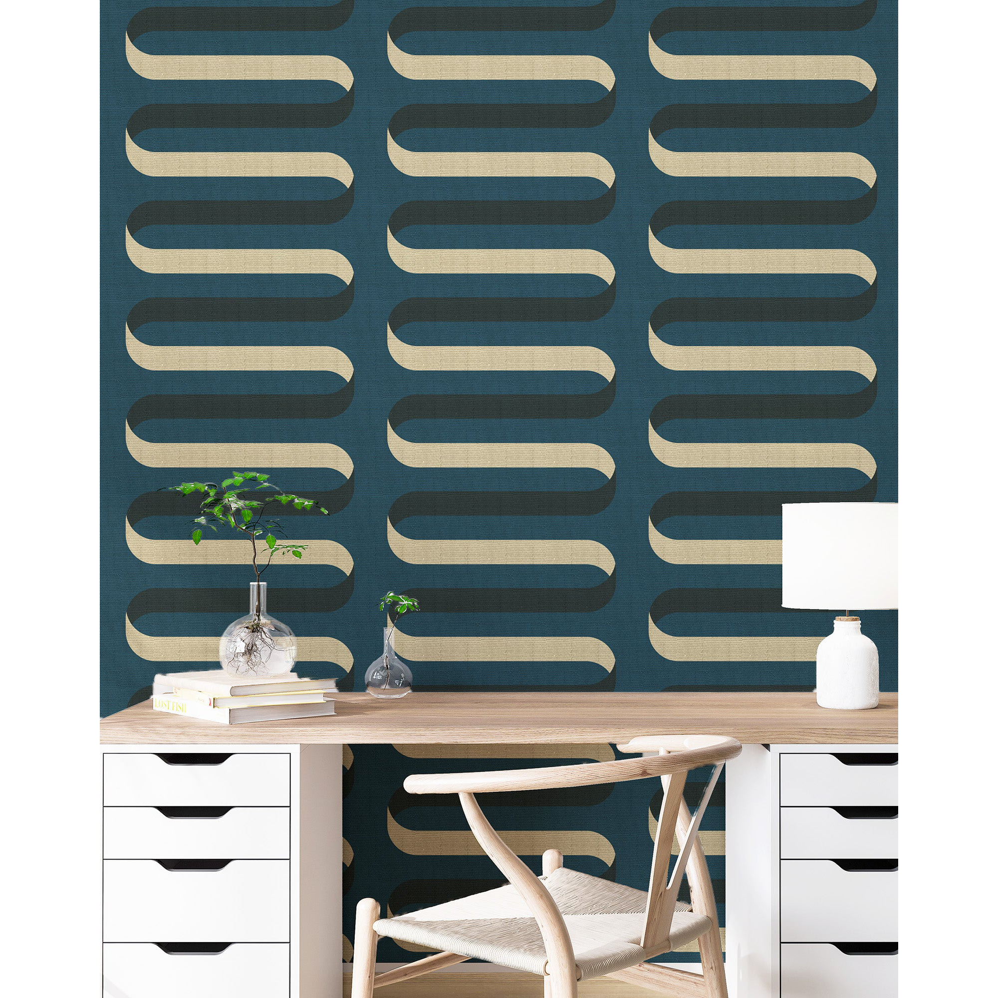 Folding Ribbon Peel & Stick Wallpaper Roll, Self-adhesive, Peacock