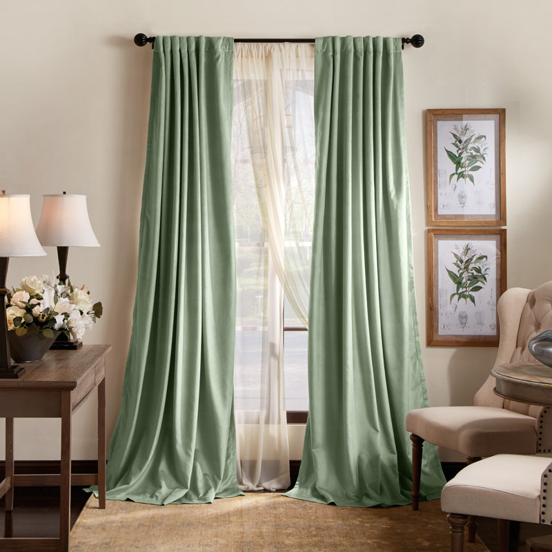 Lucca Velvet Solid Max Blackout Rod Pocket Curtain Panel Pair (Set of 2), 50" W x 95" L, Loden Green