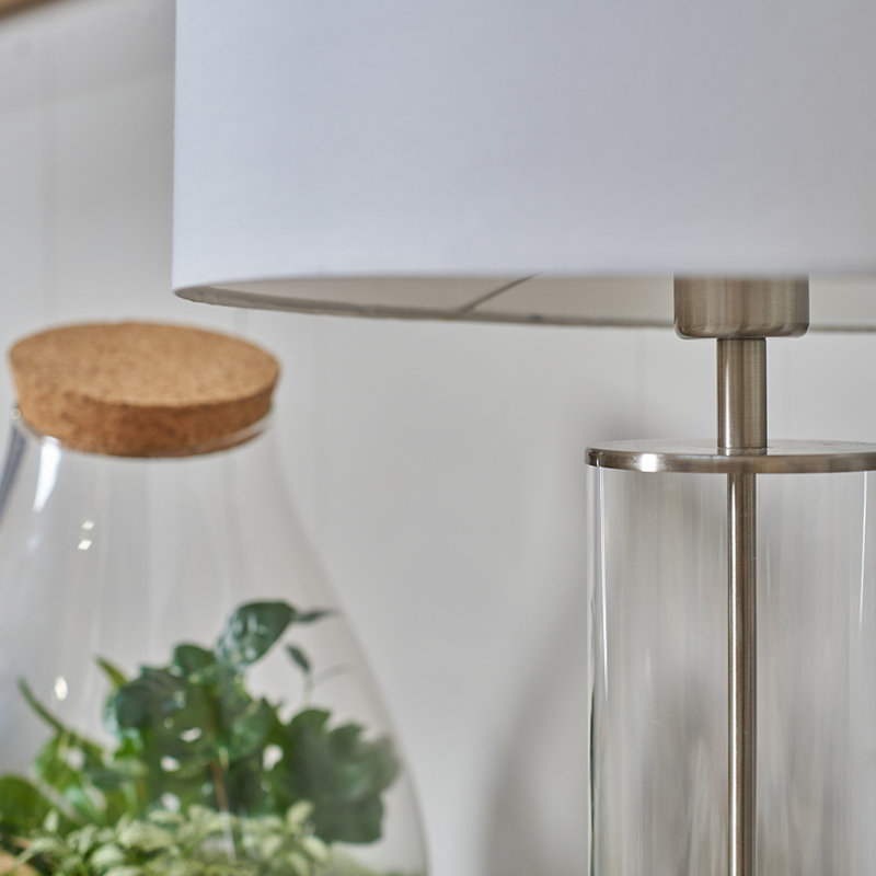 Glass Bedside Table Lamp, White