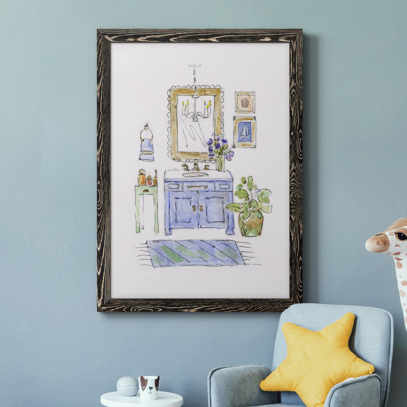 «Sketchy Bath II», peinture sur toile encadrée, Cadre noir, H 31,5 po x l 23,5 po x P 1,5 po