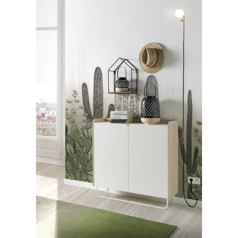 15 Pair Shoe Storage Cabinet, Light Oak/White